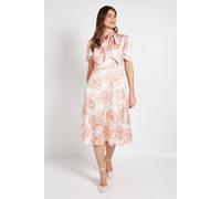 Wallis Satin Floral Print Midi Dress In Peach peach