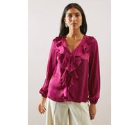 Wallis Satin Hotfix Ruffle Blouse In Raspberry raspberry 8