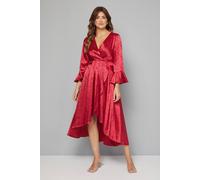 Wallis Women's Satin Jacquard Wrap Ruffle Dress in Wine | Size: 12 Wallis Wine 12
