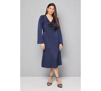 Wallis Satin Sequin Flower Midi Dress In Midnight