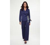 Wallis Women's Satin Wide Leg Trouser in Navy | Size: 10 Wallis Navy 10