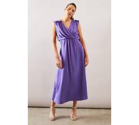 Wallis Satin Wrap Gauged Dress In Blue blue 14