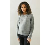 Wallis Sequin Necklace Detail Jumper In Grey Marl grey marl L