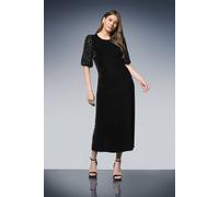 Wallis Sequin Puff Sleeve Velvet Tie Back Midi Dress In Black black