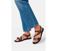 Wallis Sheska Faux Leather Buckle Detail Asymmetrical Flat Sandals In Chocolate chocolate