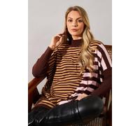Wallis Spliced Striped High Neck Knitted Poncho In Chocolate chocolate M