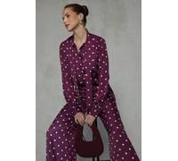 Wallis Women's Spot Print Pintuck Tie Neck Blouse in Berry | Size: 10 Wallis Berry 10