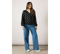 Wallis Spot Print Textured Jersey Wrap Top In Black black