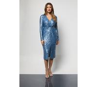Wallis Square Sequin Twist Midi Dress In Blue blue