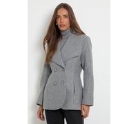 Wallis Statement Collar Waisted Double Breasted Jacket In Grey grey