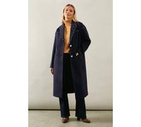 Wallis Stud Detail Single Breasted Midi Coat In Navy navy