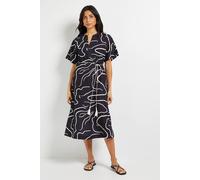 Wallis Women's Summer Abstract Print Belted Midi Dress in Black | Size: 16 Wallis Black 16