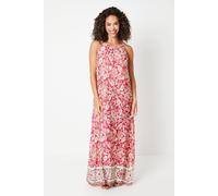 Wallis Tall Floral Border Print Jersey Halter Maxi Swing Dress In Pink pink 20