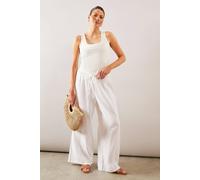 Wallis Textured Drawstring Wide Leg Trouser In Ivory ivory
