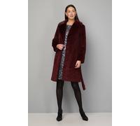 Wallis Textured Fur Midi Coat In Burgundy burgundy