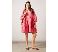 Wallis Textured Tiered Smock Dress In Coral coral 8