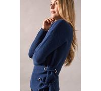 Wallis Tie Eyelet Detail V Neck Knitted Jumper In Navy navy S