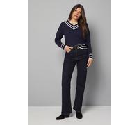 Wallis Women's Tipped High V Neck Ribbed Jumper in Navy | Size: Large Wallis Navy L