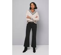 Wallis Tipped High V Neck Ribbed Jumper In Stone stone