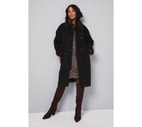 Wallis Toggle Detail Faux Fur Collar Coat In Black black 20