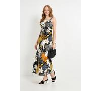 Wallis Tropical Jersey Shirred Waist Maxi Dress In Navy navy