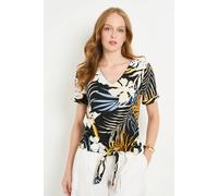 Wallis Tropical Jersey Tie Detail V Neck T Shirt In Navy navy
