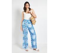 Wallis Tropical Print Elasticated Waist Wide Leg Trouser In Blue blue