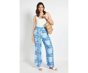 Wallis Tropical Print Elasticated Waist Wide Leg Trouser In Blue blue