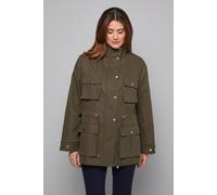 Wallis Utility Pocket Drawstring Coat In Khaki khaki