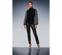 Wallis Velvet Sequin Sleeve Blouse In Black black