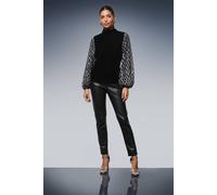 Wallis Velvet Sequin Sleeve Blouse In Black black