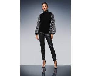 Wallis Velvet Sequin Sleeve Blouse In Black black