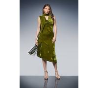 Wallis Velvet Tie Neck Tassel Midi Dress In Olive olive 18