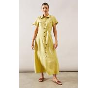 Wallis Viscose Linen Pocket Shirt Midaxi Dress In Mustard mustard 12