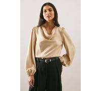 Wallis Viscose Satin Cowl Blouse In Champagne champagne 18