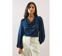 Wallis Viscose Satin Cowl Blouse In Navy navy 20