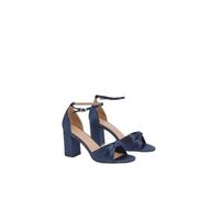 Wallis Wide Fit Carmen Knot Front High Block Heel Sandals, 8, Navy