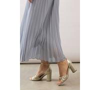 Wallis Wide Fit Carmen Satin Knot Front High Block Heel Sandals In Gold gold 5