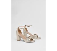 Wallis Women's Wide Fit Carmen Satin Knot Front High Block Heel Sandals in Gold | Size: 6 Wallis Gold 6