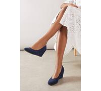 Wallis Wide Fit Daisy Almond Toe Mid Wedge Court Shoes In Navy navy