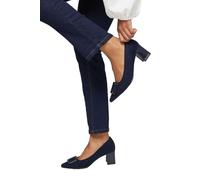 Wallis Wide Fit Danny Faux Suede Covered Buckle Medium Block Heel Court Shoes, 3, Navy