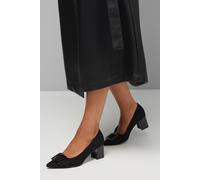 Wallis Wide Fit Danny Faux Suede Covered Buckle Medium Block Heel Court Shoes In Natural Black natural black 6
