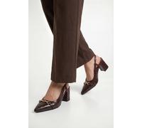 Wallis Wide Fit Darcia Snaffle Detail Pointed Block Heel Slingback Court Shoes In Chocolate chocolate