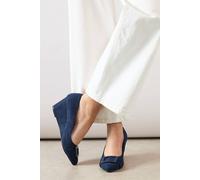 Wallis Wide Fit Darwin Faux Suede Almond Toe Covered Buckle Medium Wedge Court Shoes In Navy navy 5