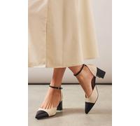 Wallis Wide Fit Dollis Pointed Two Part Toe Cap High Block Heel Court Shoes In Beige beige 4