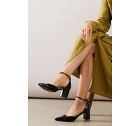 Wallis Wide Fit Dollis Pointed Two Part Toe Cap High Block Heel Court Shoes In Black black 5