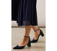 Wallis Wide Fit Dollis Pointed Two Part Toe Cap High Block Heel Court Shoes In Navy navy 7