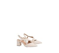 Wallis Wide Fit Eve Asymmetric Strap Block Heel Pointed Comfort Sock Court Shoes, 8, Bone