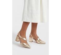 Wallis Women's Wide Fit Eve Asymmetric Strap Block Heel Pointed Comfort Sock Court Shoes in Gold | Size: 4 Wallis Gold 4