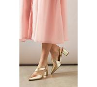 Wallis Wide Fit Eve Asymmetric Strap Block Heel Pointed Court Shoes In Champagne champagne 3